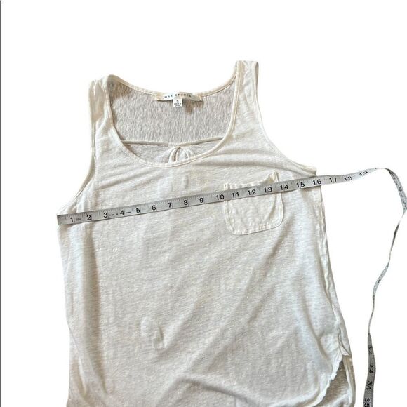 MAX STUDIO 100% Linen White Lightweight Scoop Neck Front Pocket Casual Tank S - Picture 5 of 8